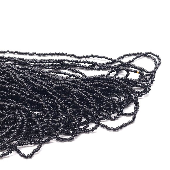 Layered Black Seed Beaded Necklace Metallic Accents Adjustable Chain Closure - Picture 2 of 5